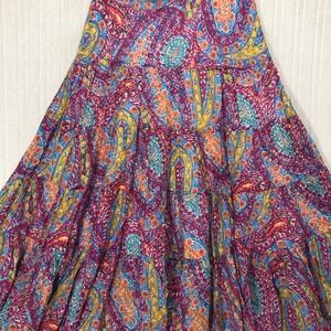 Lauren Ralph Lauren Petite‎ Pink Paisley Cotton Tiered Maxi Skirt PM M